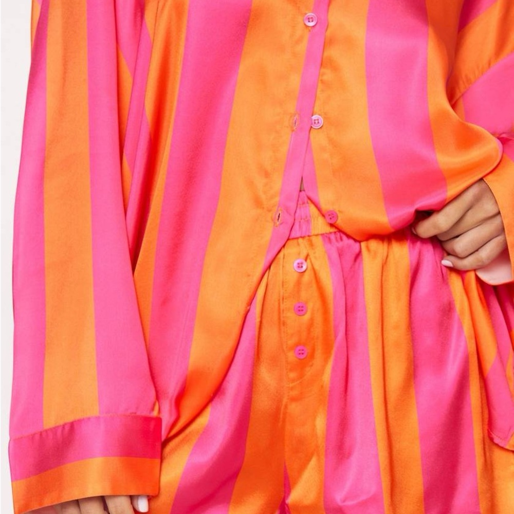 Nasty Gal Vibrant Pink and Orange Oversized Striped Satin PJ Set